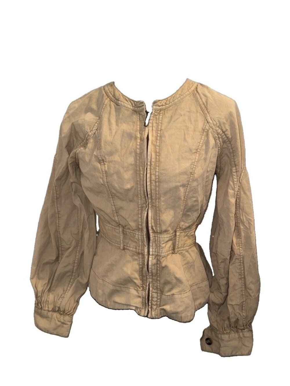 Anthropologie Utility Jacket Womens Size XS BELT MISSING 100% Cotton Sable Zip
